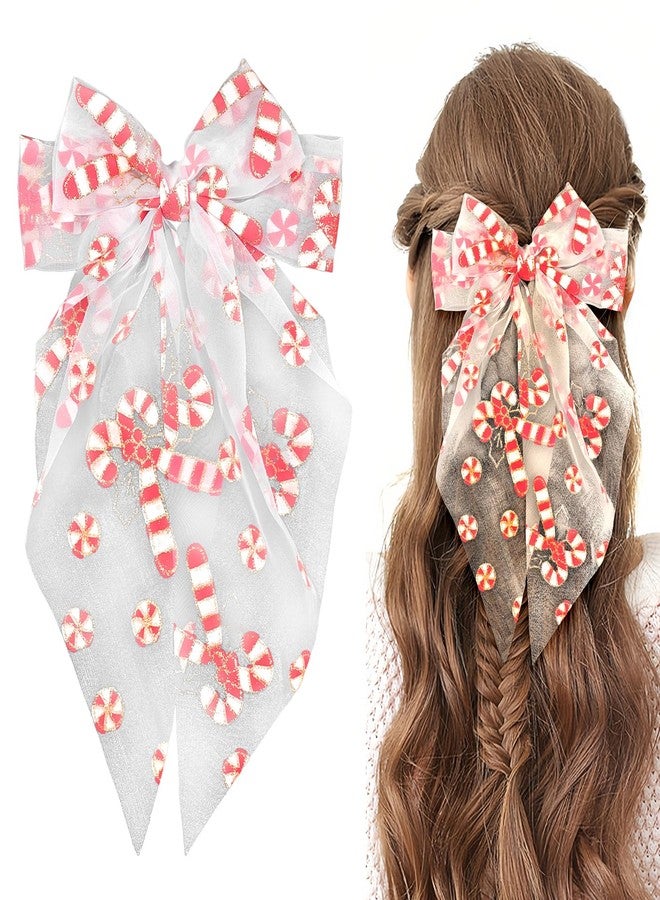 Doneace Christmas Bow Hair Clips Candy Cane Hair Bow Clip Large Bows Alligator Clips Cute Christmas Hair Accessories for Women Girls Winter Xmas Festival Party Favors - Image 1